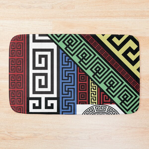 Item preview, Modern abstract greek key meander ornament Colorful patchwork seamless pattern designed and sold by mashmosh.