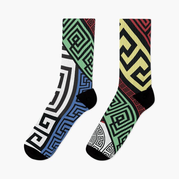 Item preview, Modern abstract greek key meander ornament Colorful patchwork seamless pattern designed and sold by mashmosh.