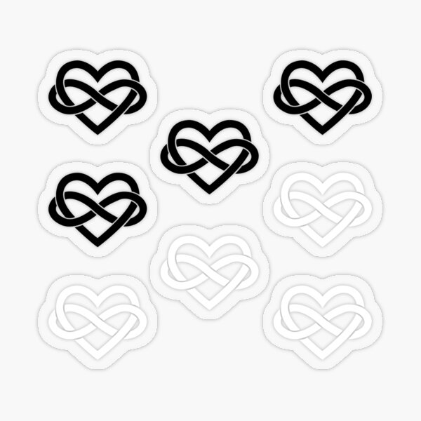 8x Black and White Polyamory Infinity Heart Transparent Sticker
