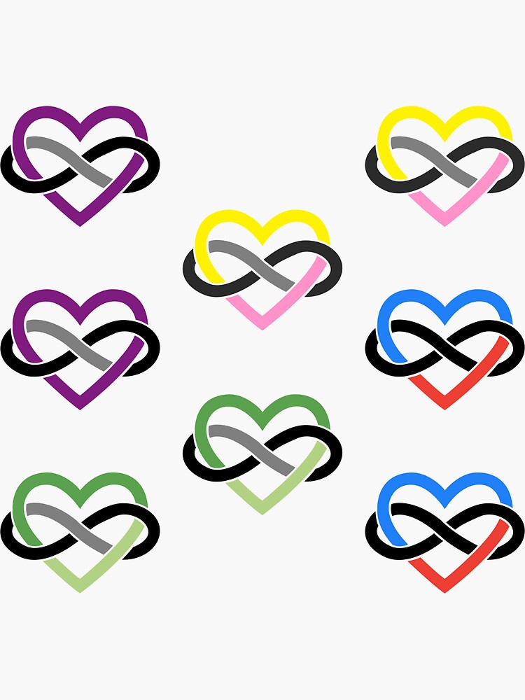 Thumbnail 3 of 3, Sticker, 8x Aroace Queerplatonic Polyamory Infinity Heart designed and sold by polyphiliashop.