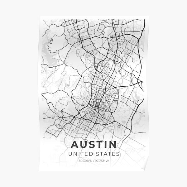 "Austin Map | Texas | Black and White Map of Austin" Poster for Sale by