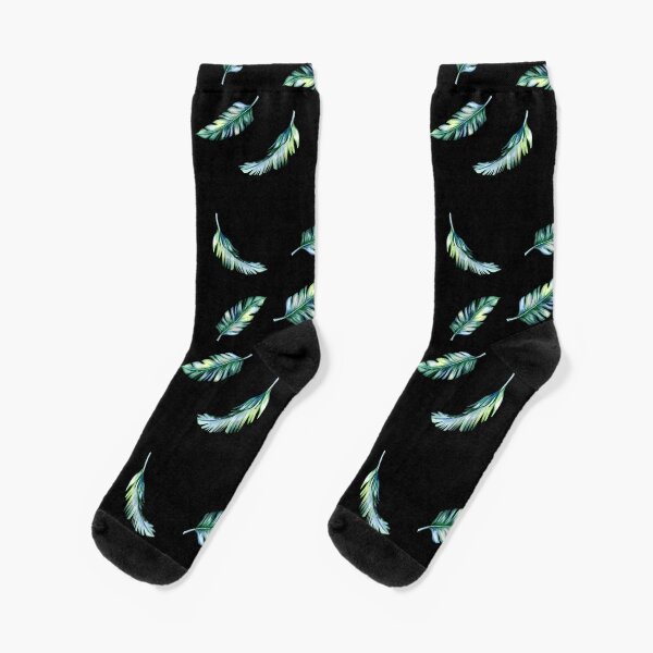 Beautiful Artsy Feathers On Black Socks