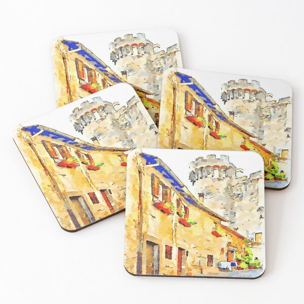 Item preview, Bracciano: foreshortening with buildings and tower of the castle designed and sold by Giuseppe Cocco.