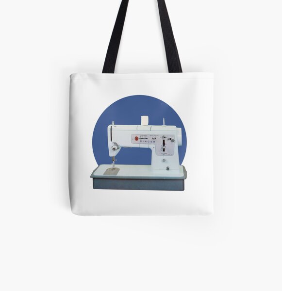 Vintage Sewing Machine Retro Blue All Over Print Tote Bag