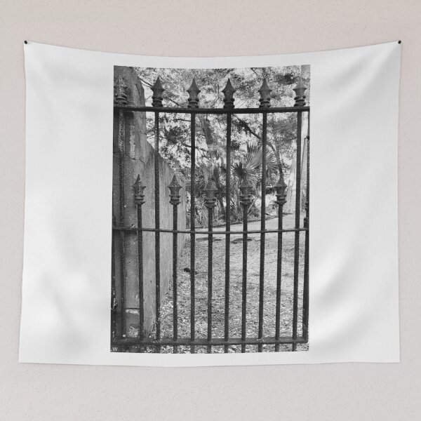 Item preview, Puerta del cementerio de DuBignon Jekyll Island Georgia Blanco y negro 2 designed and sold by LisaWootenPhoto.