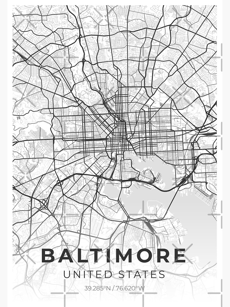 Baltimore Map | Maryland | Black and White Map of Baltimore Premium ...