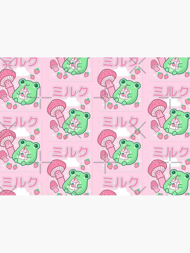 Cute Cottagecore Frog with Strawberries in Retro 90s Kawaii Aesthetic: A  Japanese Y2K Style Pink Fungi and Bubble Milk Froggy for Cyberpunk  Weirdcore