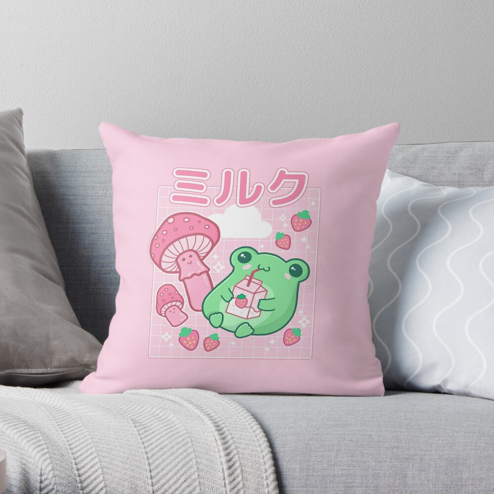 Cojín Cute Cottagecore Frog Strawberry Retro 90s Kawaii Aesthetic Y2k Hongos De Hongos