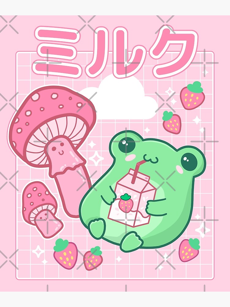 Cute Cottagecore Frog with Strawberries in Retro 90s Kawaii Aesthetic: A  Japanese Y2K Style Pink Fungi and Bubble Milk Froggy for Cyberpunk  Weirdcore and Pinkish Frog Lovers Postcard for Sale by MinistryOfFrogs