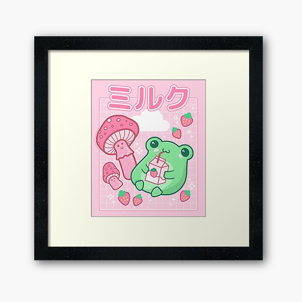 Cute Cottagecore Frog with Strawberries in Retro 90s Kawaii Aesthetic: A  Japanese Y2K Style Pink Fungi and Bubble Milk Froggy for Cyberpunk  Weirdcore