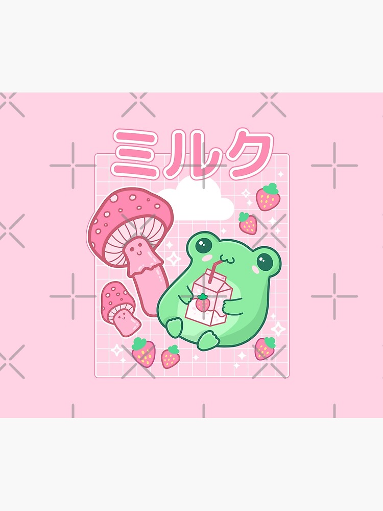 Cute Cottagecore Frog Strawberry Retro 90s Kawaii Aesthetic Y2k Japanese Pink Fungi Mushrooms