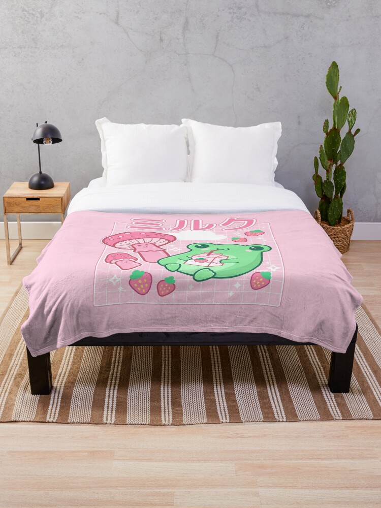 Cute Pink Strawberry Blanket, Strawberry Cottagecore Plush Blanket