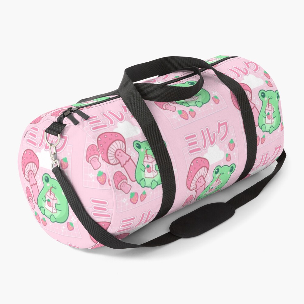 Cute Cottagecore Frog Strawberry Retro 90s Kawaii Aesthetic Y2K Duffle Bag