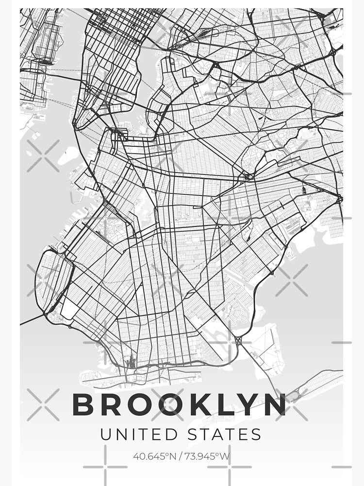 "Brooklyn Map New York Black and White Map of Brooklyn" Poster for