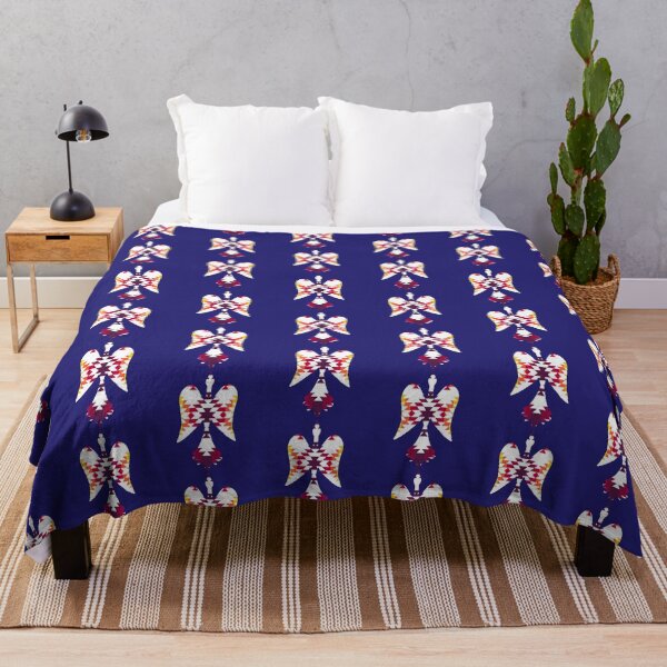 Aperçu de l'œuvre Motif d'oiseau aquatique amérindien blanc/couleur feu - fond bleu créée et vendue par JMWCD.