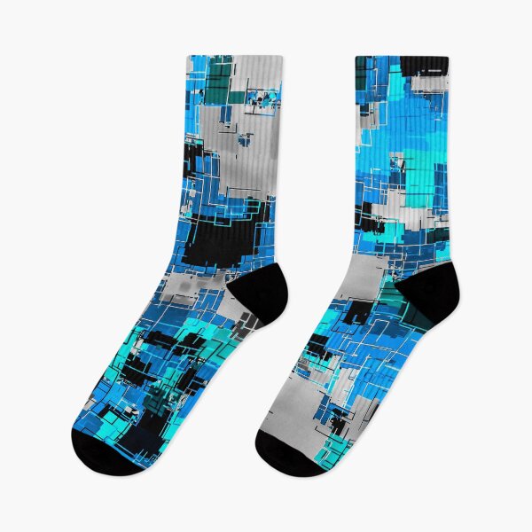 Item preview, geometric square pixel pattern abstract background in blue designed and sold by Mrvell.
