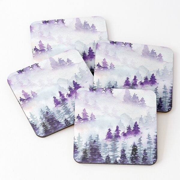 Item preview, Foggy forest mountains pine violet purple  designed and sold by Caroodoo.
