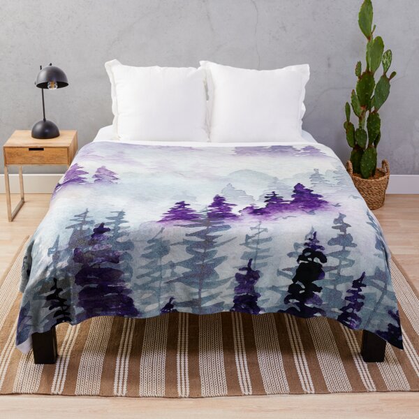 Item preview, Foggy forest mountains pine violet purple designed and sold by Caroodoo.