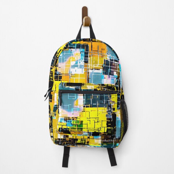 Item preview, geometric square pixel pattern abstract background in orange yellow blue designed and sold by Mrvell.