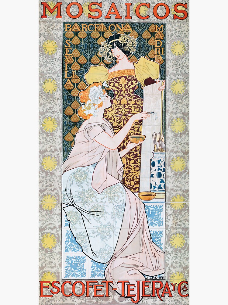 Thumbnail 3 of 3, Sticker, 'Mosaicos' by Alexandre de Riquer (Reproduction) designed and sold by RozAbellera.