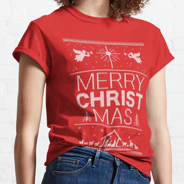 Ugly Christmas Sweater - Red - Merry CHRISTmas - Religious Christian - Jesus Classic T-Shirt