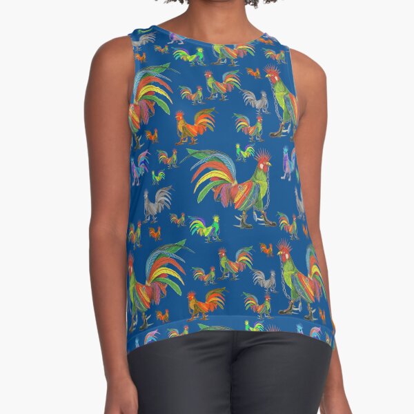 Lot aKock Multi-colored on Blue Sleeveless Top