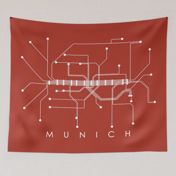 Item preview, Munich Subway Map Monochromatic - Red with White Print designed and sold by Aciu.