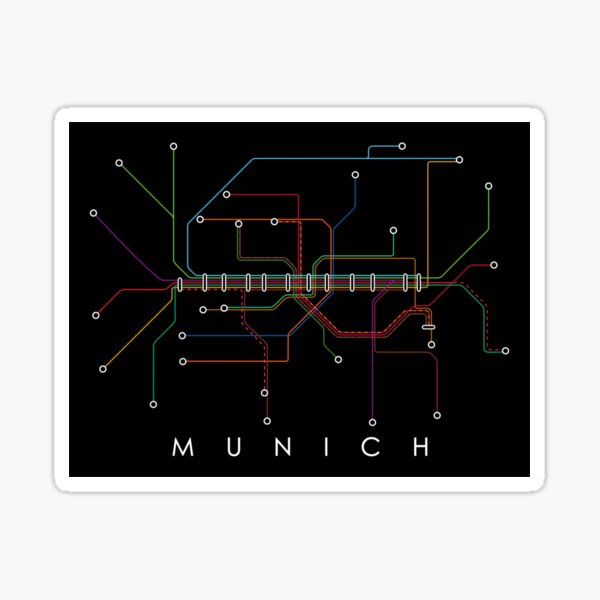 Munich Subway Map - Black Background - Colour Print Sticker