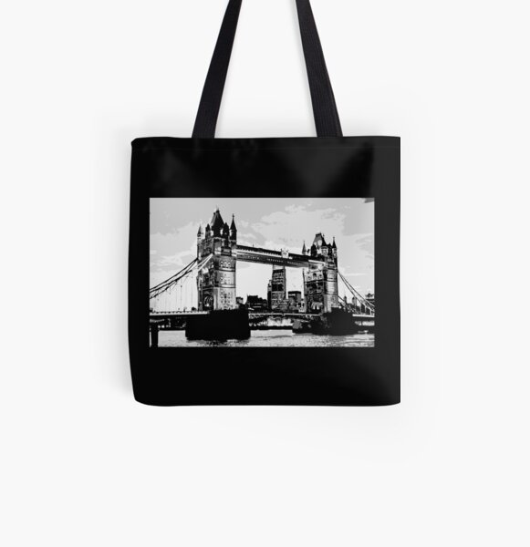 Tower bridge black & white retro All Over Print Tote Bag
