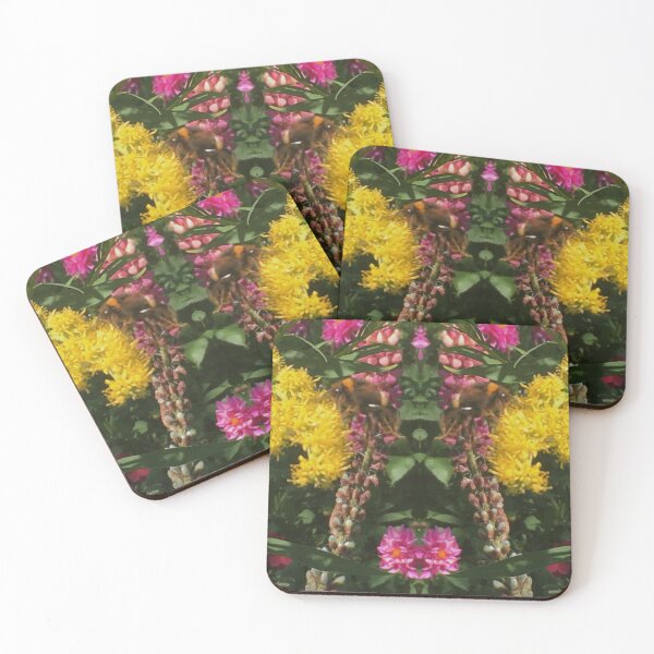Item preview, Bee Bumbling Beauty in the Late Autumn Sun amongst the Gilded Yellow and Cerise Flowers designed and sold by RoseAromas.