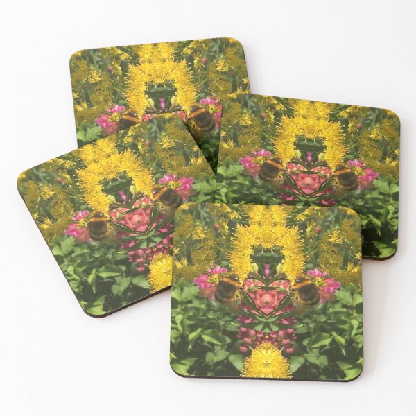 Item preview, Bee Bumbling Hearts in the Late Autumn Sun, amongst the Gilded Yellow and Cerise Flowers designed and sold by RoseAromas.
