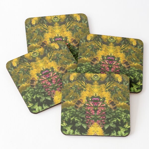 Item preview, Bee Bumbling Beauty in the Late Autumn Sun amongst the Gilded Yellow and Cerise Flowers designed and sold by RoseAromas.