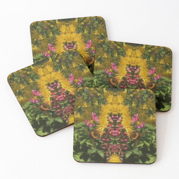 Item preview, Bee Bumbling Hearts in the Late Autumn Sun, amongst the Gilded Yellow and Cerise Flowers designed and sold by RoseAromas.