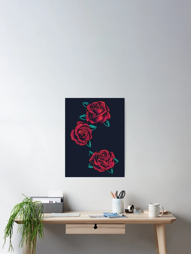 Thumbnail 2 of 3, Poster, Vintage Neotraditional Roses in Red designed and sold by RajaGraphica.