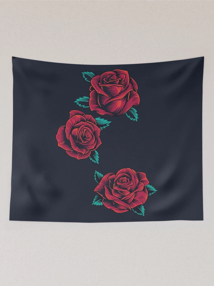 Thumbnail 2 of 3, Tapestry, Vintage Neotraditional Roses in Red designed and sold by RajaGraphica.