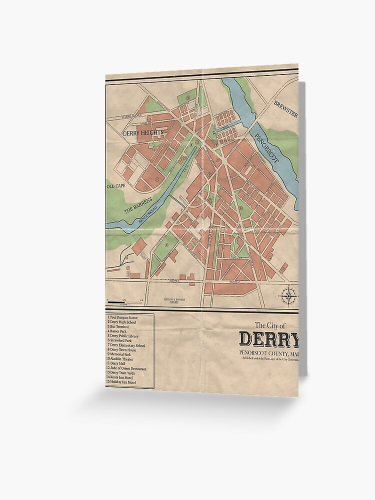 Map of Derry, Maine from IT Greeting Card by morinoon