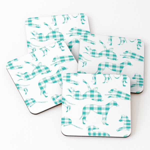 Aperçu de l'œuvre Greyhounds Patchwork Plaid Teal Aqua créée et vendue par GreytGraphicals.