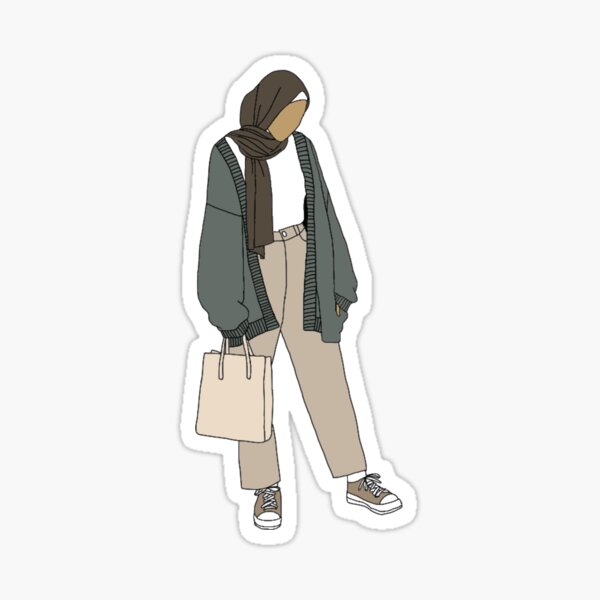 Hijabi girl in green cardigan Sticker