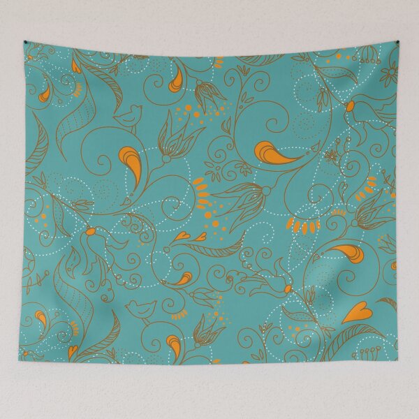 Item preview, Flowers and Birds Turquoise designed and sold by Ksaavet.