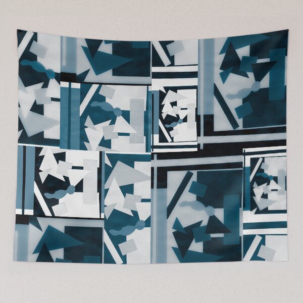 Item preview, Geometric Shapes Collage Art- Blue Tint designed and sold by Designs By YL.