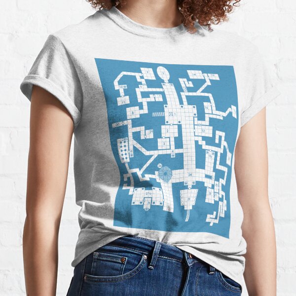 Old School Blue Dungeon Map Classic T-Shirt