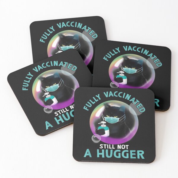 Item preview, Fully Vaccinated Still Not A Hugger Black Cat Face Mask T-Shirt designed and sold by Lukifo-Driven.