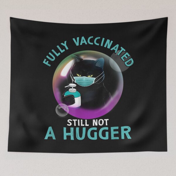 Item preview, Fully Vaccinated Still Not A Hugger Black Cat Face Mask T-Shirt designed and sold by Lukifo-Driven.