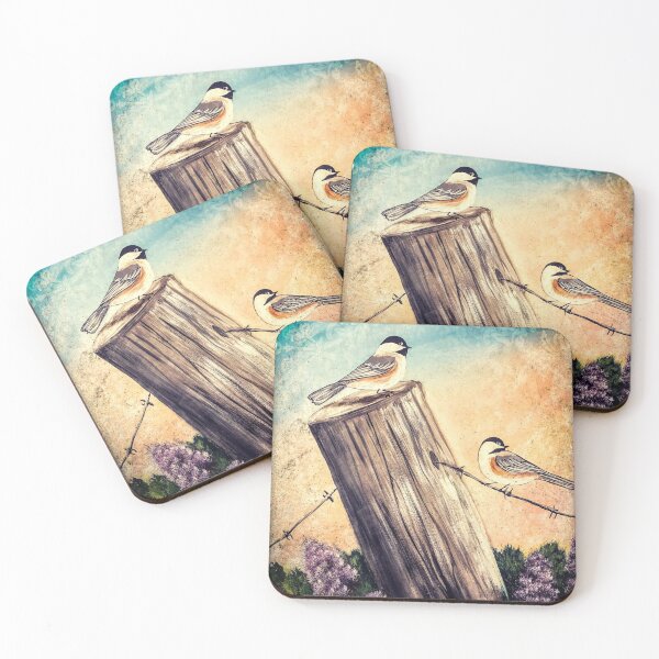 Item preview, Chickadees on a Fence Post designed and sold by SistersInArtN.