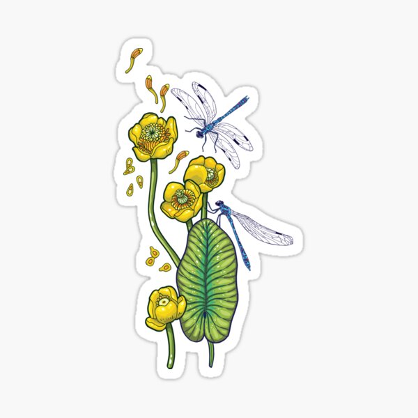 Item preview, yellow water lilies and dragonflies designed and sold by smalldrawing.