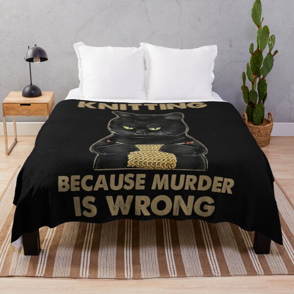 Item preview, Funny Cat knits shirt Knitting because murder is wrong designed and sold by Borhala23234.