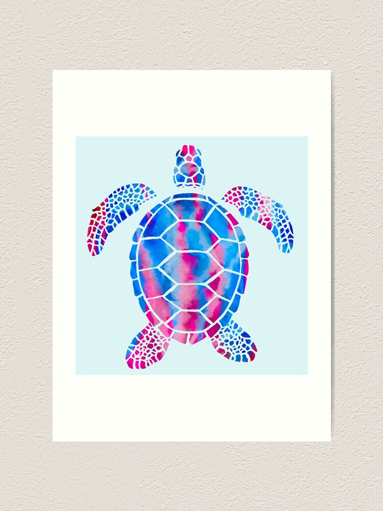 Red and Blue Watercolor Sea Turtle Art Print for Sale by