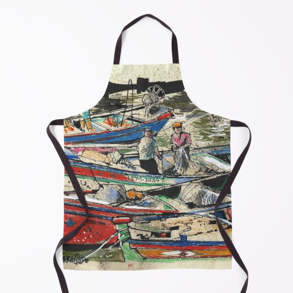 Item preview, Harbourside sketch of Portuguese fishing boats, Ferragudo  designed and sold by Al Benge - NZ & Australian Art.