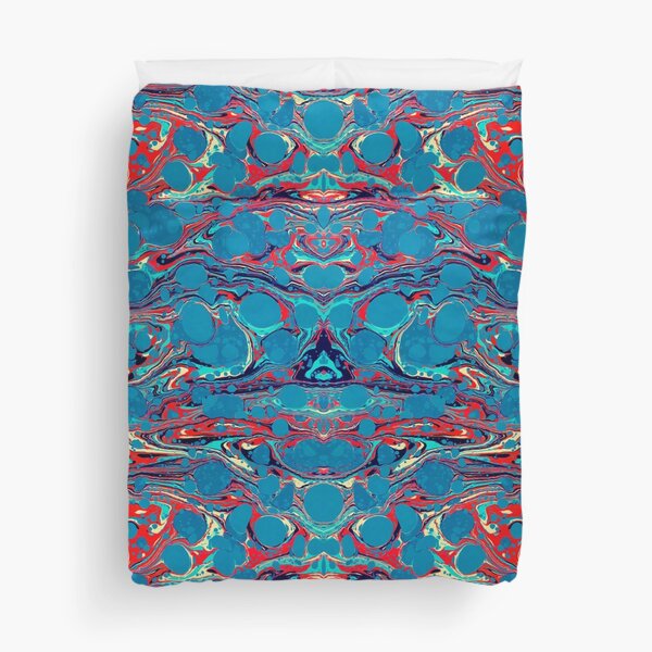 Psychedelic Blue Red Marbled Paper Duvet Cover