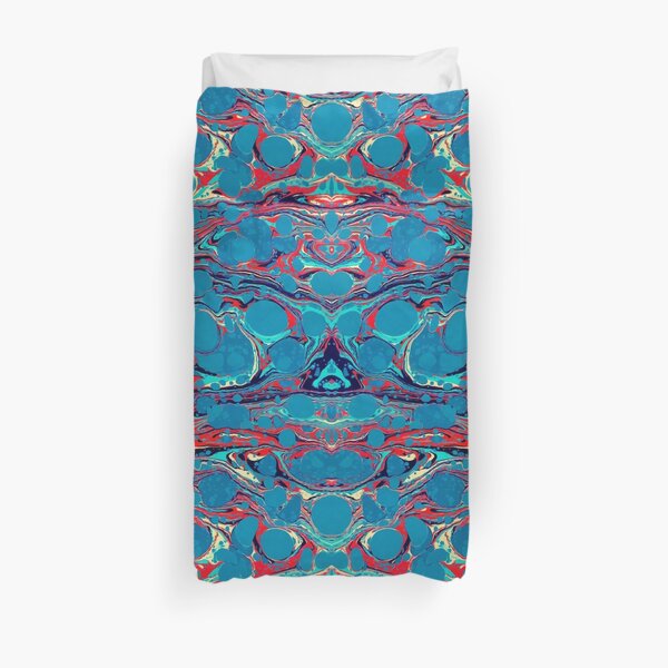Psychedelic Blue Red Marbled Paper Duvet Cover